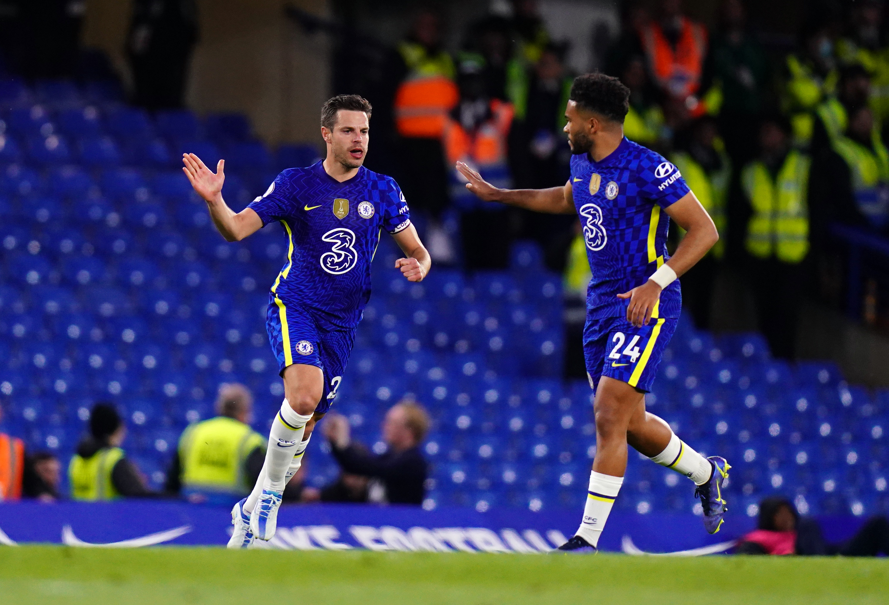 Cesar Azpilicueta, left, makes it 2-2