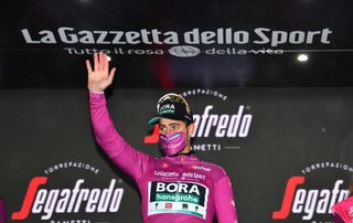 CAMIGLIATELLO SILANO ITALY OCTOBER 07 Podium Peter Sagan of Slovakia and Team Bora Hansgrohe Purple Points Jersey Celebration during the 103rd Giro dItalia 2020 Stage 5 a 225km stage from Mileto to Camigliatello Silano 1275m girodiitalia Giro on October 07 2020 in Camigliatello Silano Italy Photo by Stuart FranklinGetty Images