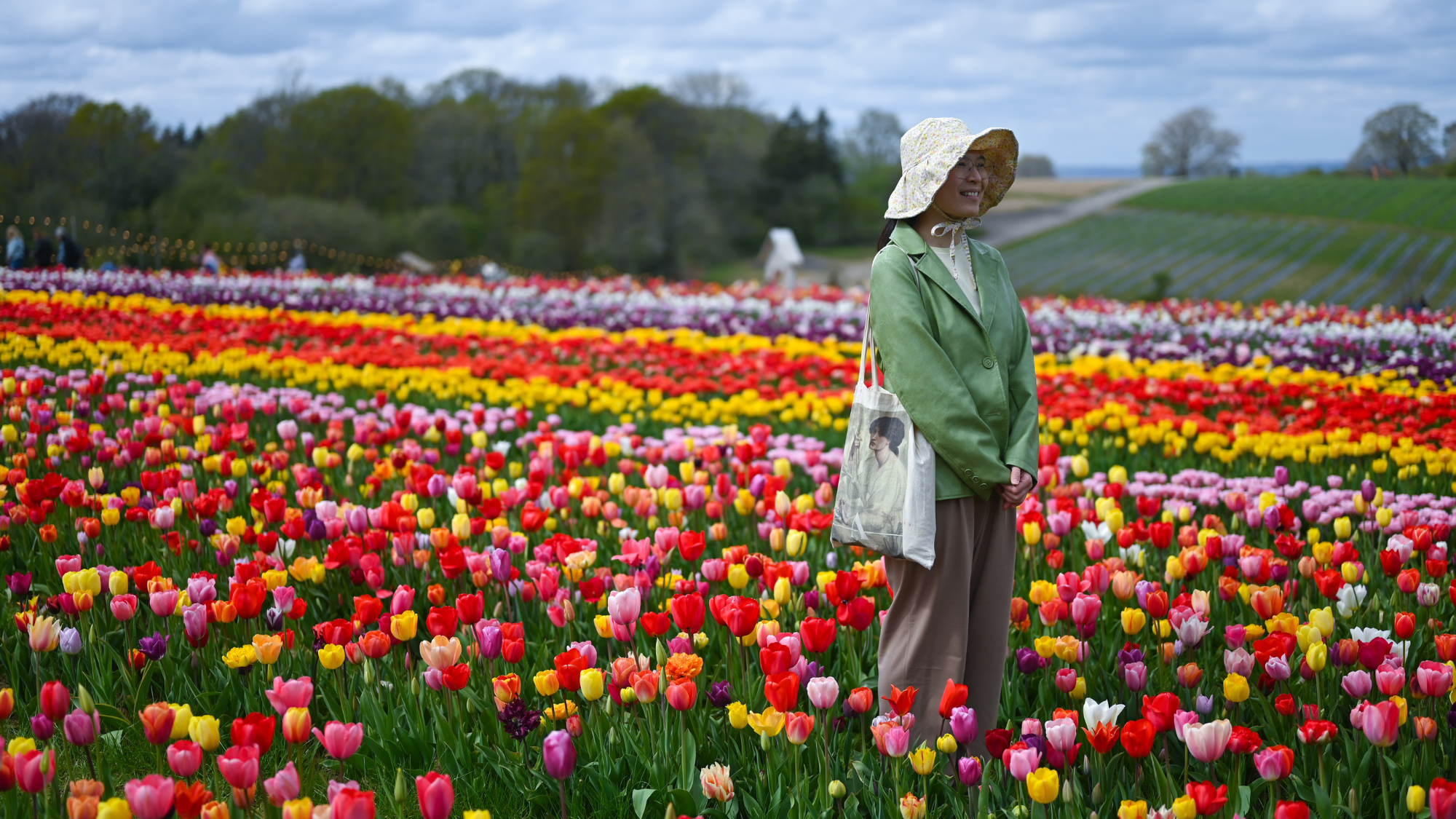A woman poses for a photo during the Tulleys Tulip Festival 