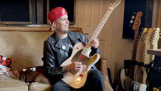 John 5 performs on his Fender Ghost Number Two guitar in the studio as he records an overdub for his song "Fiend."