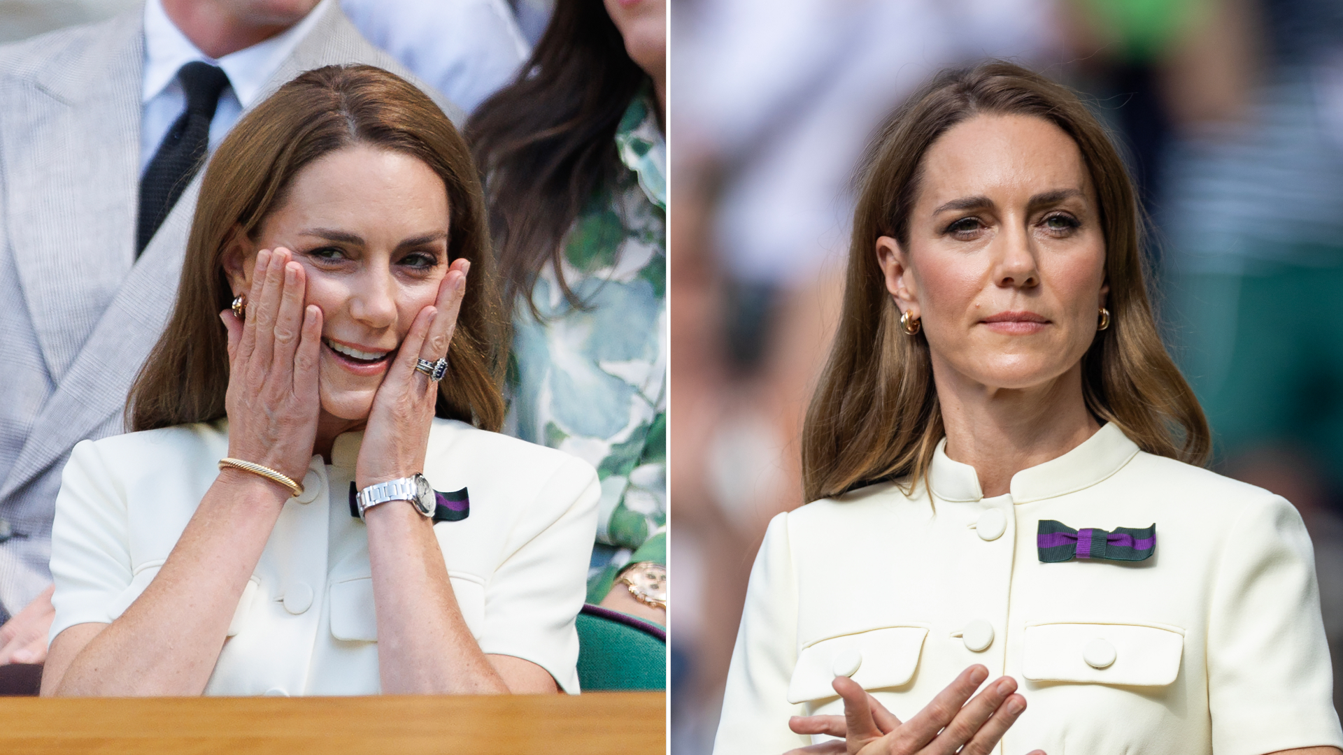Kate Middleton wears a white Self Portrait dress to Wimbledon on July 12