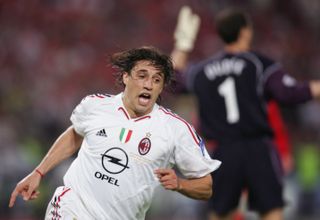 Hernan Crespo celebrates after scoring for AC Milan against Liverpool in the 2005 Champions League final.