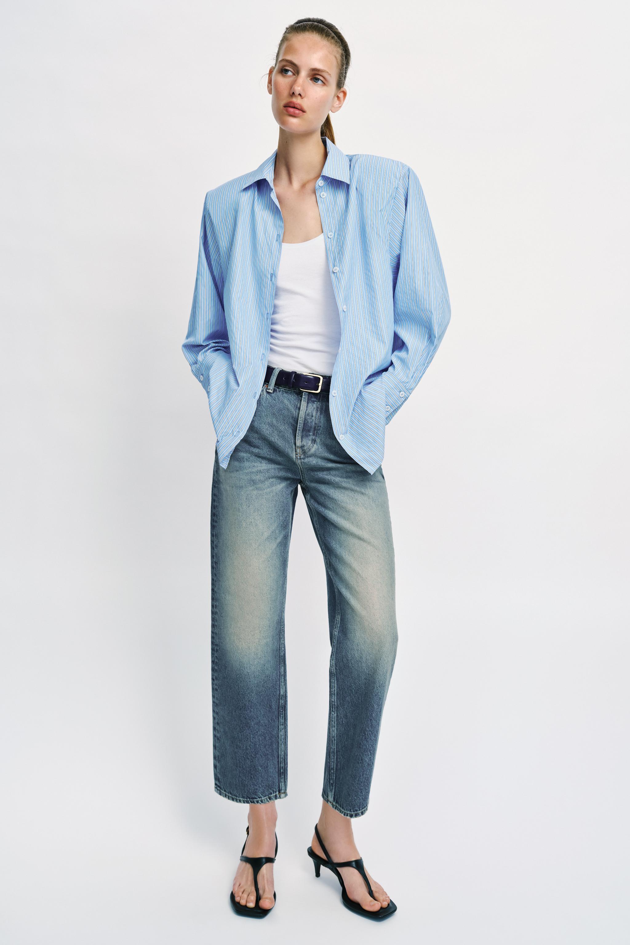 Striped Poplin Shirt With Shoulder Pads