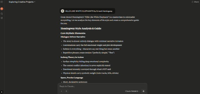 Cluade AI writing analysis example