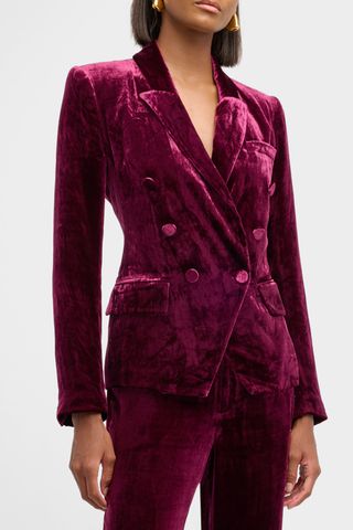 L'Agence Kenzie Double-Breasted Velvet Blazer