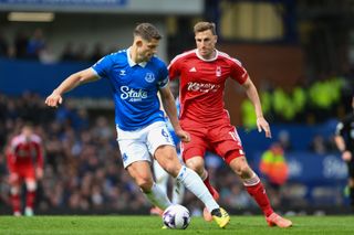Everton and Nottingham Forest in action in a Premier League match at Goodison Park in April 2024.