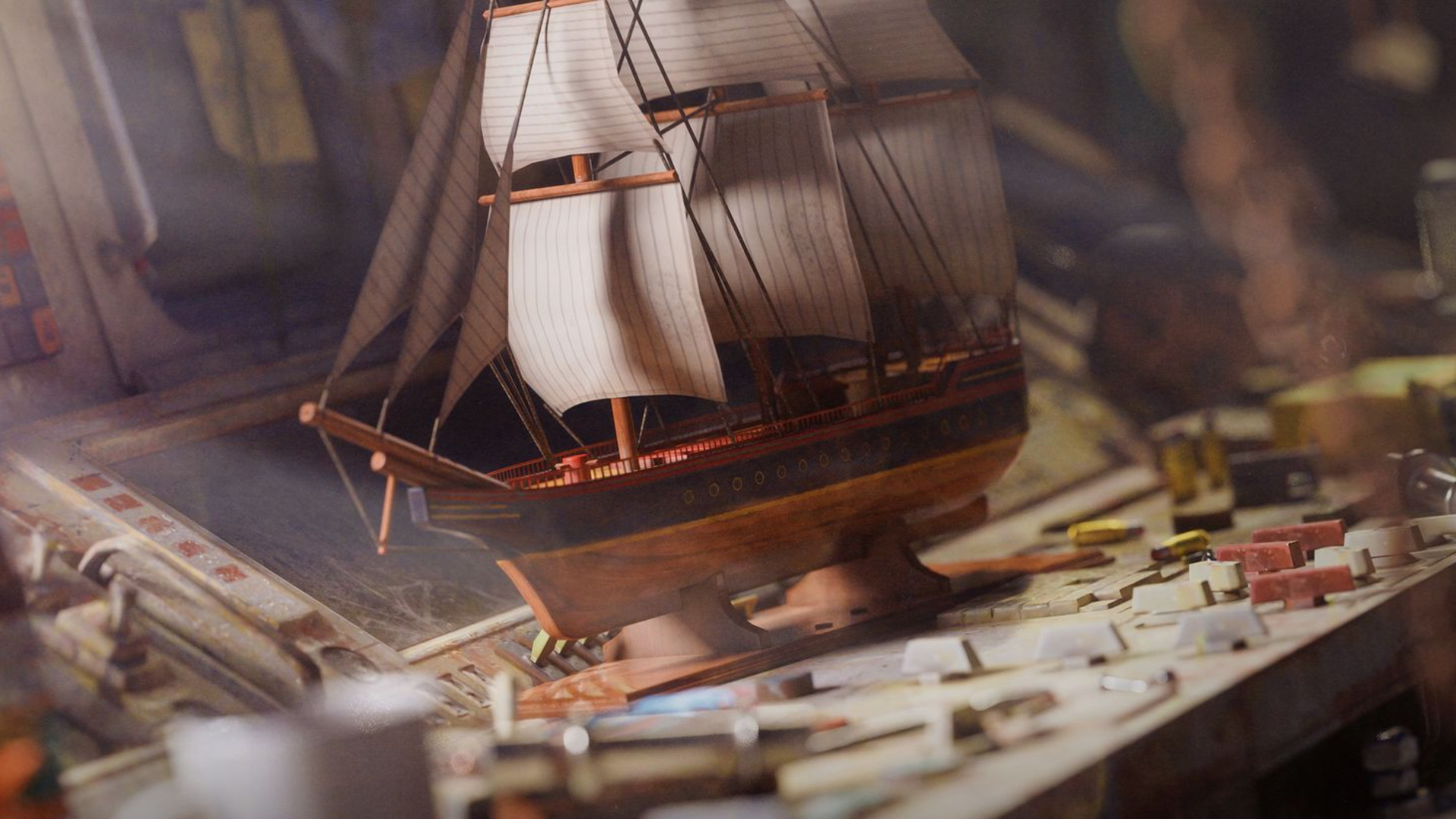 Arc Raiders Last Resort: A toy sailboat on a desk.