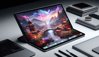 An AI generated image of a MacBook foldable laptop concept