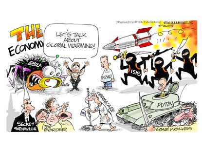 Obama cartoon global warming ISIS Ebola world