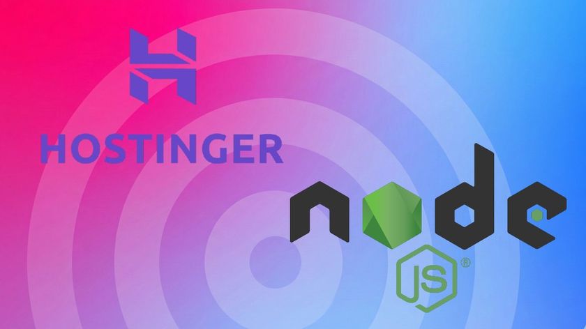 A TechRadar Pro background behind the Hostinger logo and the Node.js logo