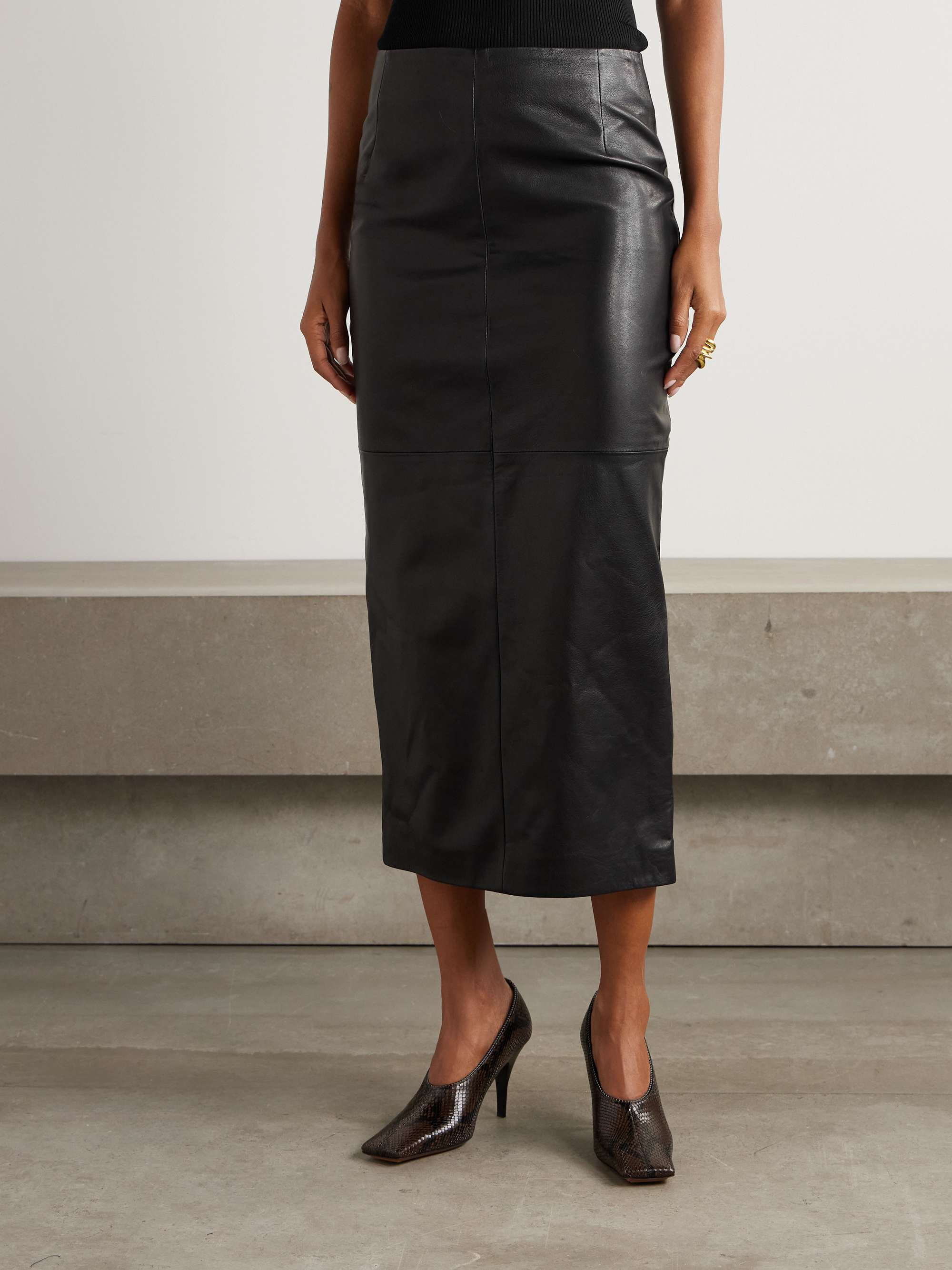 Elisse Paneled Leather Midi Skirt