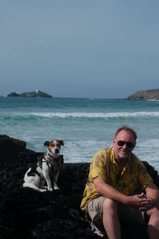 Chris Haslam and Dave on the beach at Dave and me on the rocks at Gwythian Towans, North Cornwall. Credit: Courtesy of Chris Haslam