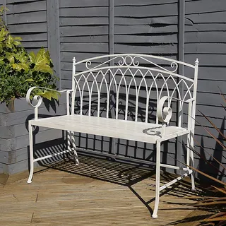 Charles Bentley Wrought Iron Feminine Bench - Antique White