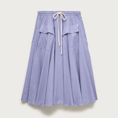 Patch-Pocket Midi Skirt in Gingham Cotton Madras