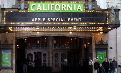 The California Theater is decorated for the highly anticipated Apple iPad mini event in San Jose, Calif. on Oct. 23.