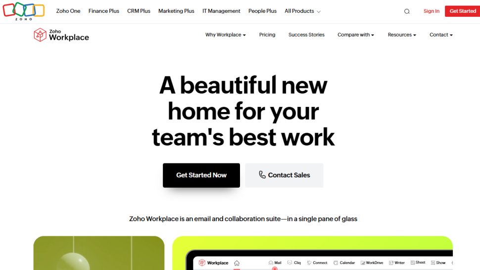 Website screenshot of Zoho Workplace (January, 2026)