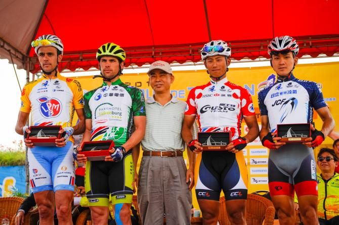 The jersey winners on the podium