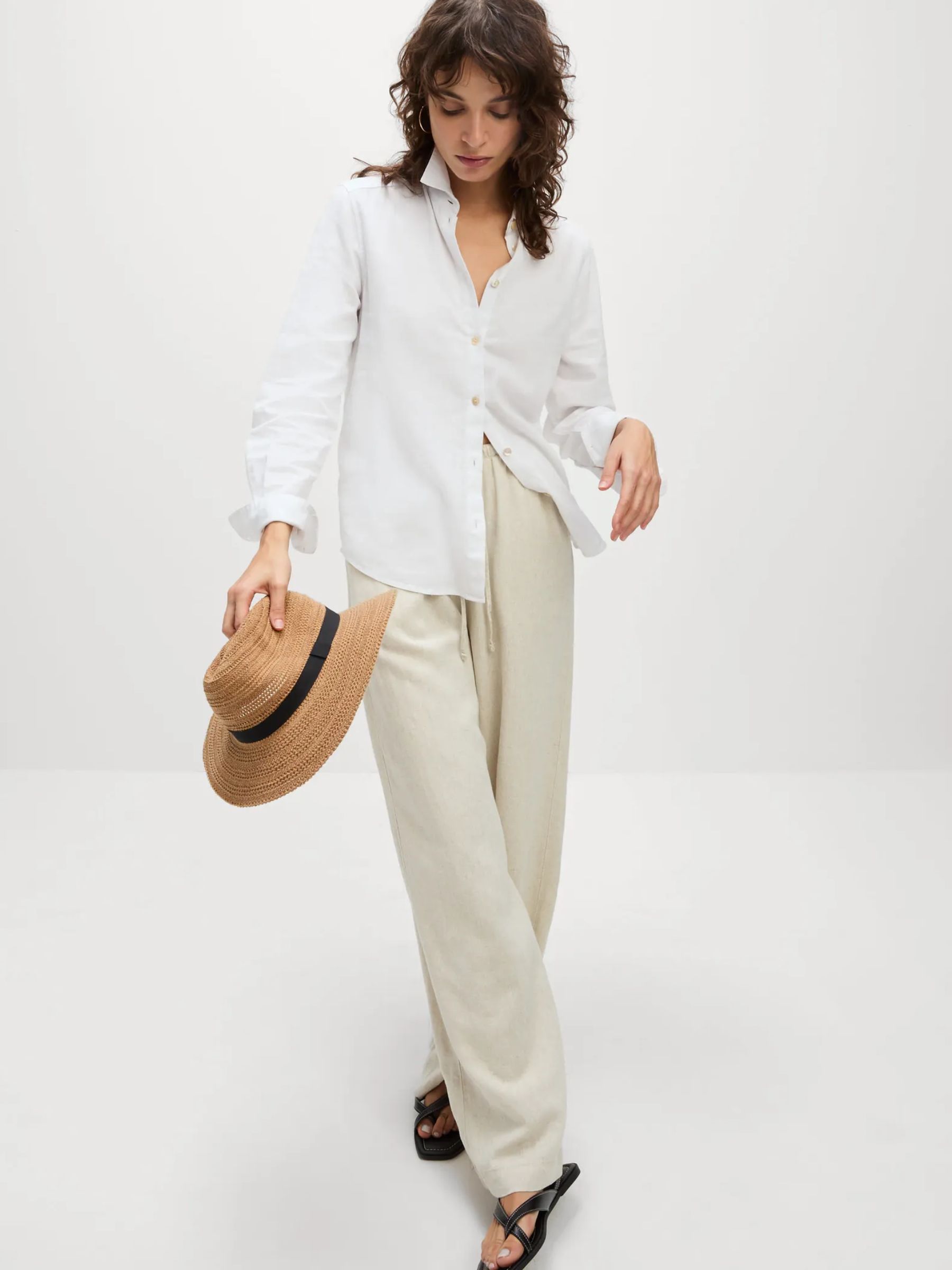 M&S CollectionLinen Blend Wide Leg Trousers on model 