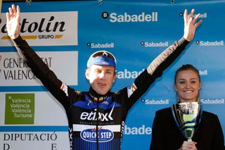 Dan Martin on the podium after winning Stage 2 of the 2016 Tour of Valencia