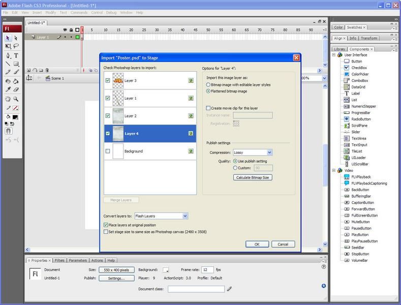 Step 3: Flash now also works natively with PSD files, enabling you to Flash animate specific image layers.