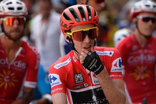 Simon Yates in red before the start of stage 10 at the Vuelta