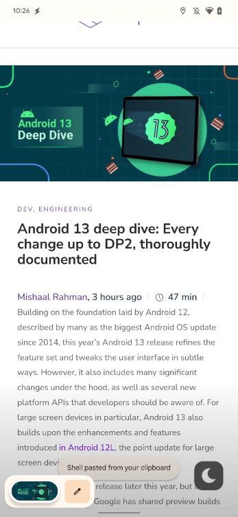 Nearby Share button in the clipboard overlay of Android 13