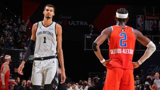 Victor Wembanyama and Shai Gilgeous-Alexander facing each other down ahead of the San Antonio Spurs vs Oklahoma City Thunder NBA Christmas Games meeting