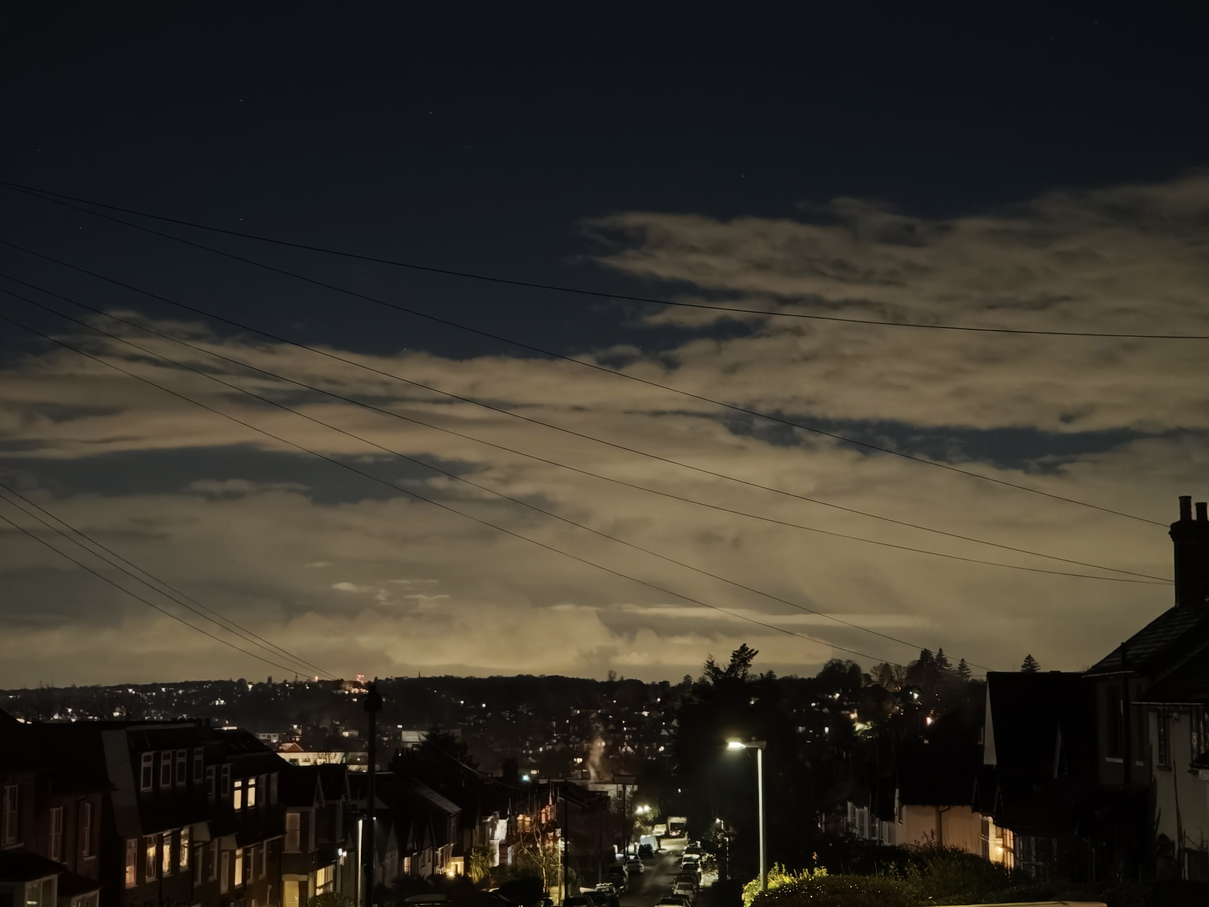 A night time scene with dramatic clouds