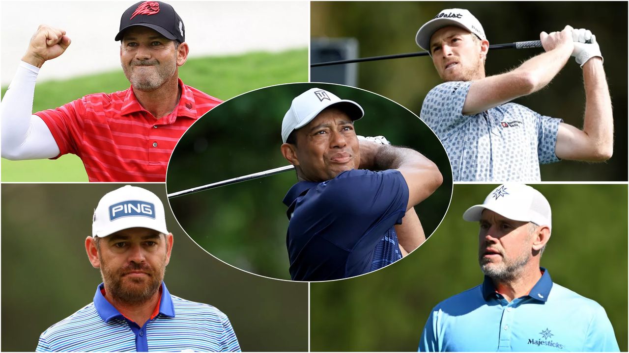 Five golfers in a montage