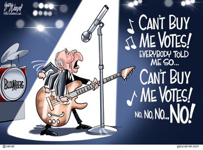 Political Cartoon U.S. Bloomberg Beatles buying votes drop out