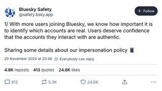 A message on Bluesky about verification