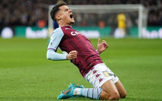 Aston Villa forward Phillipe Coutinho celebrates scoring a goal