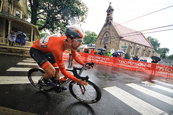 Another Rally Cycling Team member, Kyle Murphy, follows right behind