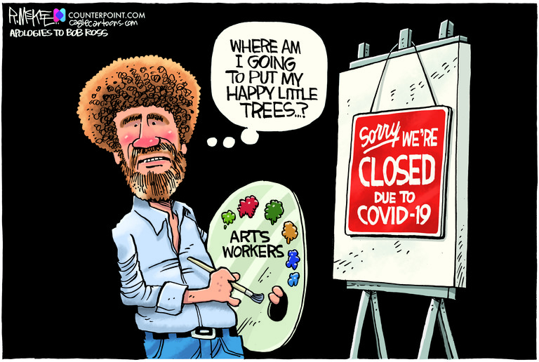 Editorial Cartoon U.S. bob ross covid arts