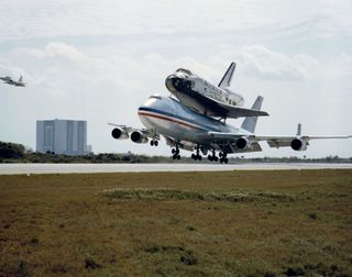 The space shuttle Columbia riding