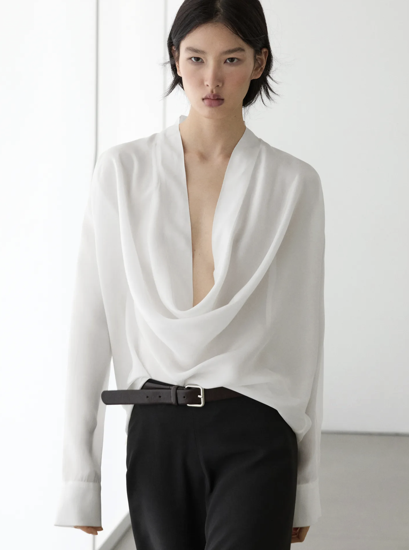 Massimo Dutti, Flowing Shirt With Cowl Neckline Detail