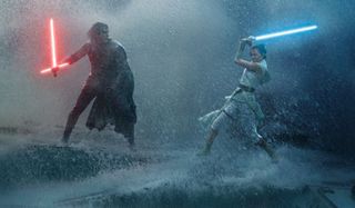 Star Wars: The Rise of Skywalker Kylo Ren and Rey dueling in the rain