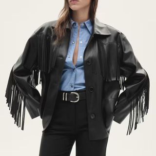 Fringed leather jacket from Mango