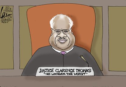 Political cartoon U.S. Supreme Court Justice Clarence Thomas Brett Kavanaugh