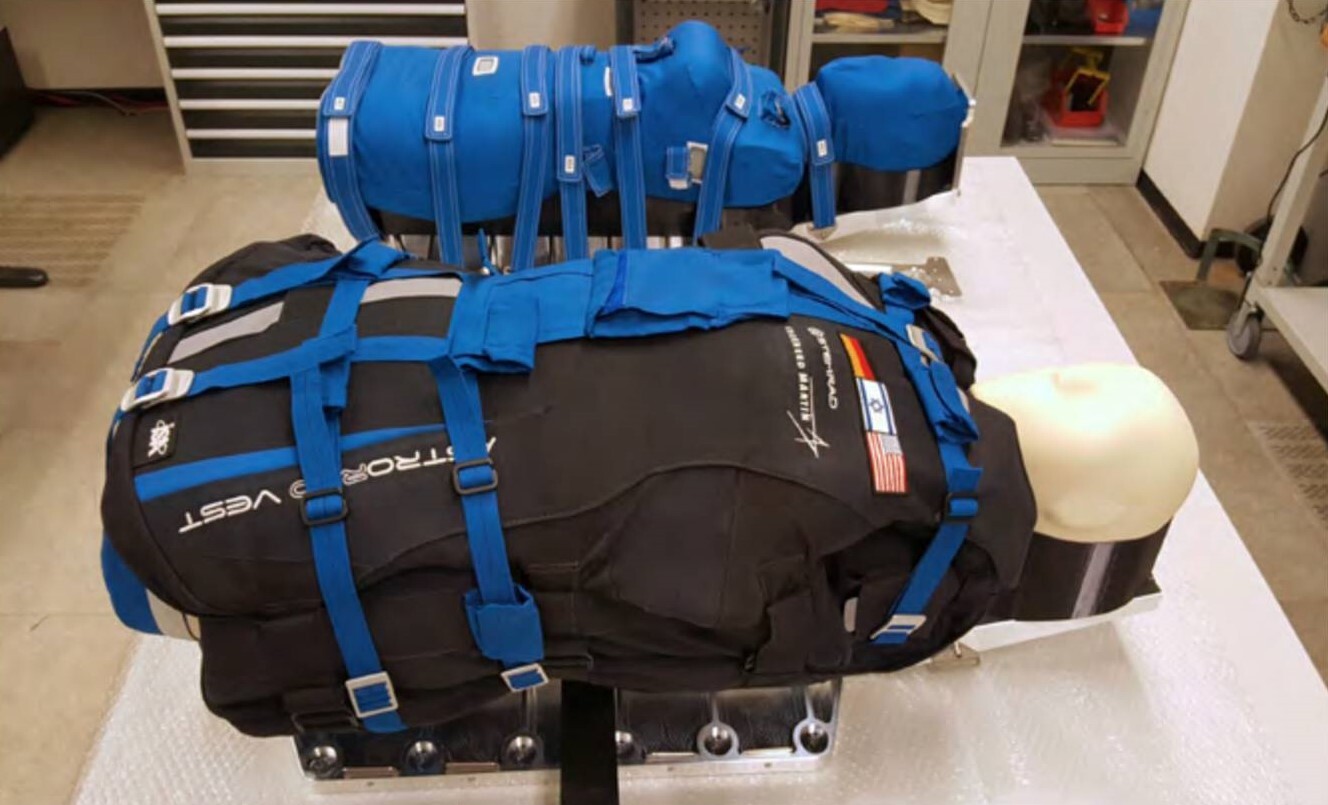 Two foam torsos lie on a long table