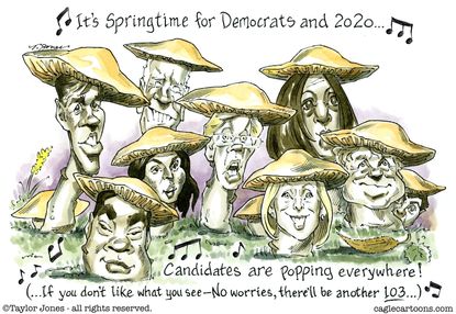 Political Cartoon U.S. Democrats presidential 2020 election candidates
