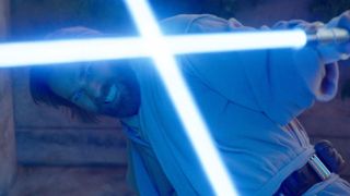 Obi-Wan Kenobi (Ewan McGregor) duels Anakin Skywalker (Hayden Christensen).