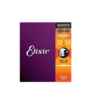 A pack of Elixir Nanoweb Coated acoustic guitar strings