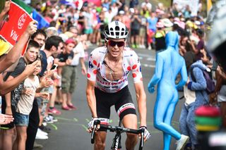 Warren Barguil (Team Sunweb) dances on the pedals as the crowds anticipate Romain Bardet
