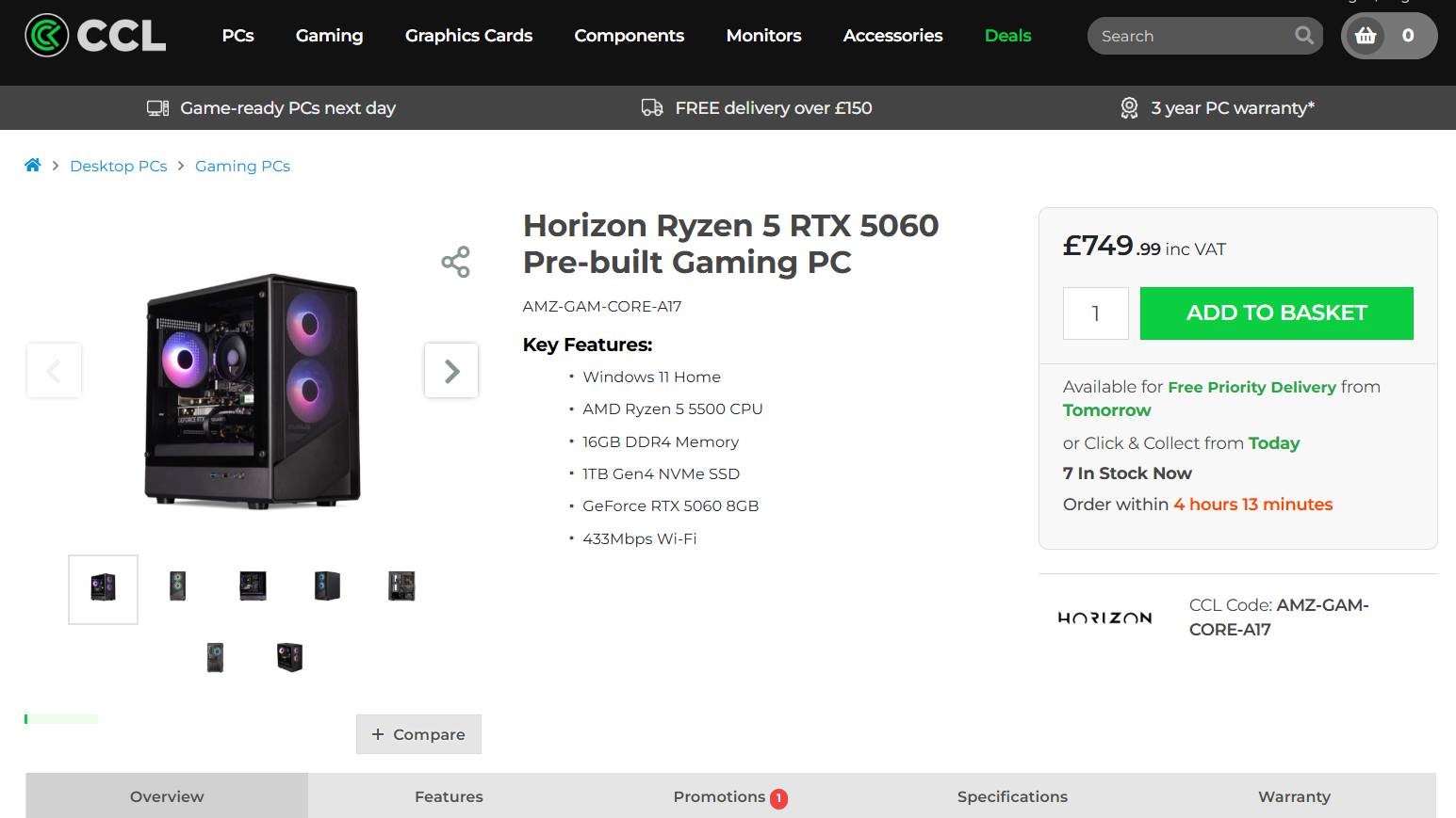 Screenshot of Horizon Gaming PC listing
