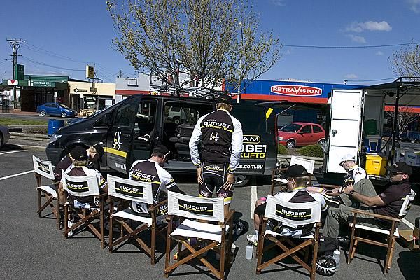 Stand up those still in contention for the Scody Cup: Richard Lang (standing) and the Budget Forklift team prior to stage nine.