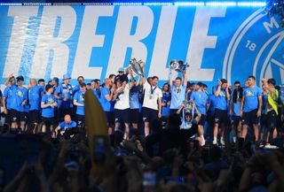 Manchester City celebrate their treble win, June 2023