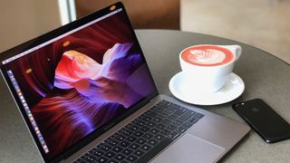 MacBook Pro 2016 at coffee shop.