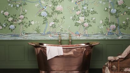 Bathroom wallpaper ideas Drummonds copper tyne bath we de gournay wallpaper