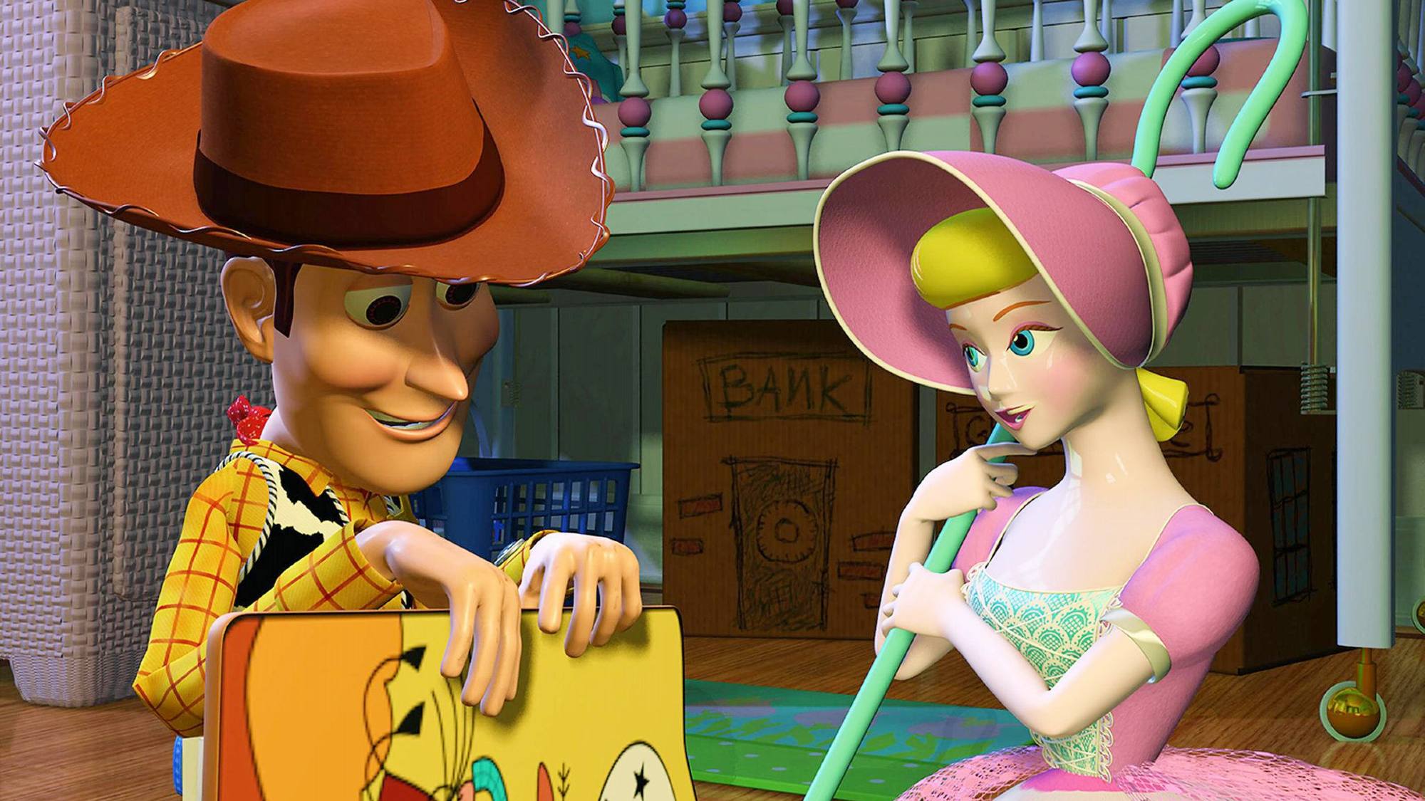 A scene with Woody and Bo Peep in Toy Story